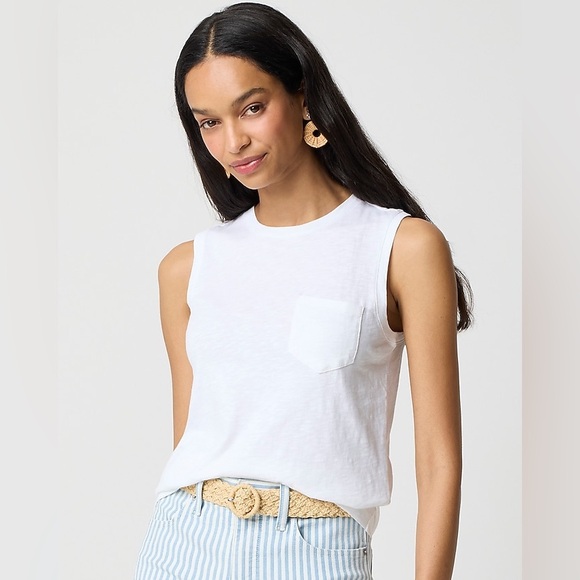 J Crew Fac NWT Girlfriend Pocket Tank Top Size Small in Color White - Picture 1 of 6